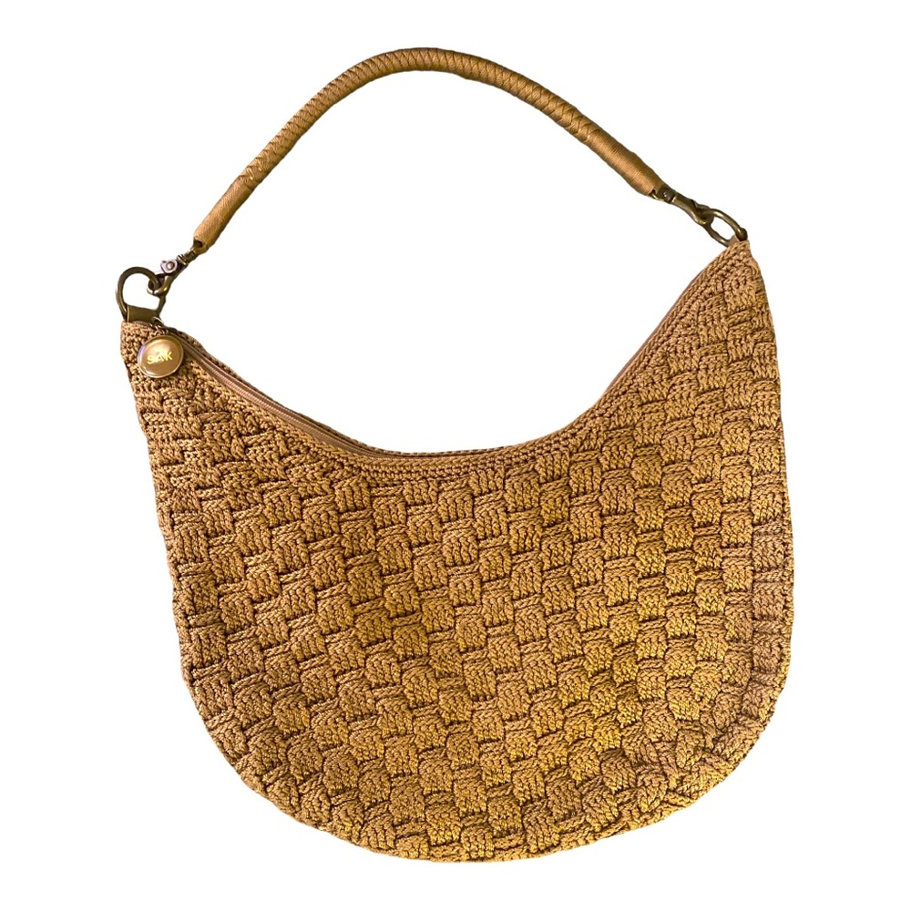 Vintage 90’s The Sak Large Hobo Crochet Bag Brass Accents Beautiful Condition